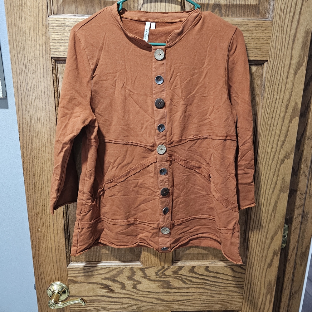 Rust Orange Button-Up Cardigan